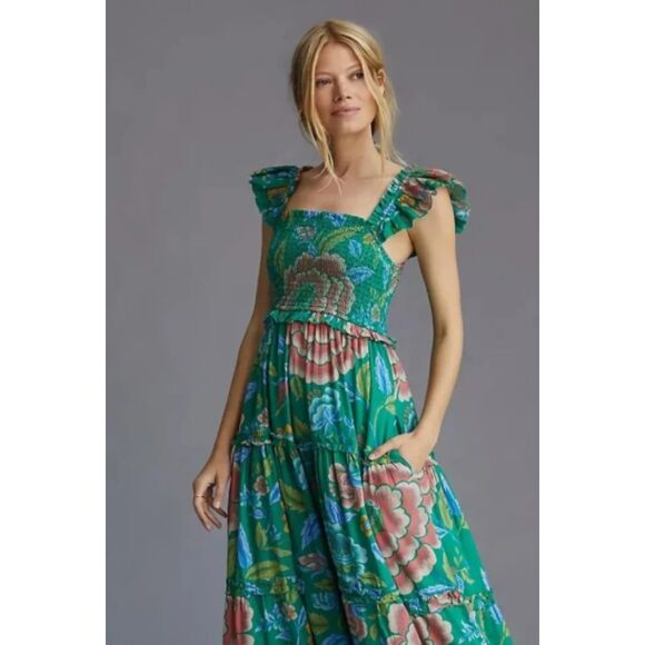 Anthropologie Dresses & Skirts - SZ M Love The Label Anthropologie Sleeveless Maxi Dress Green Floral Print